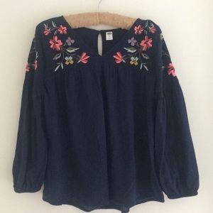 Old Navy embroidered navy blouse S